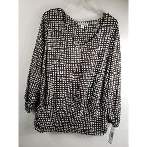 Pendleton Women’s 3X Brown Check Pullover Top – Nylon Knit, Long Sleeve